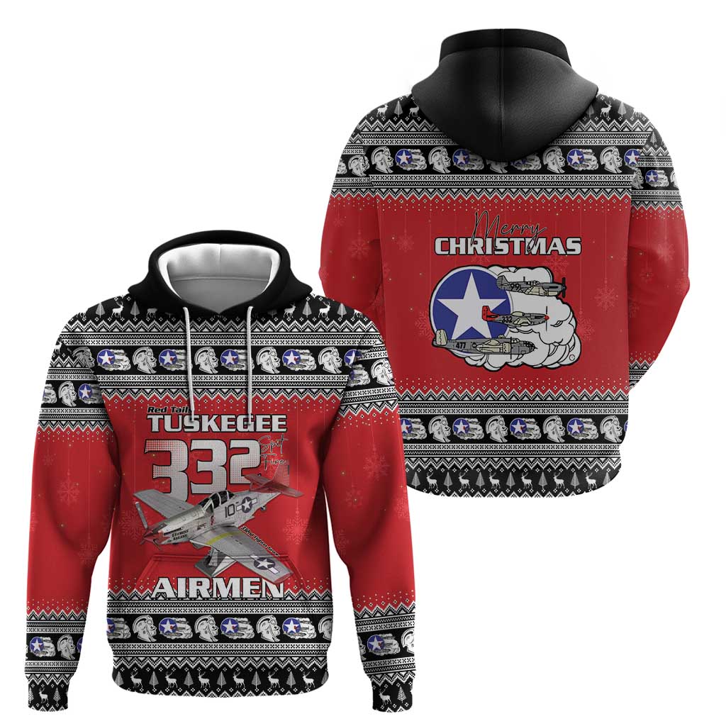 Tuskegee Red Tails Airmen Christmas Hoodie P-51 Mustang 332nd Fighter Group - Wonder Print Shop