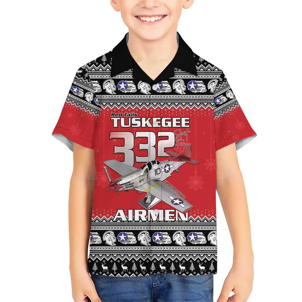 Tuskegee Red Tails Airmen Christmas Kid Hawaiian Shirt P-51 Mustang 332nd Fighter Group - Wonder Print Shop