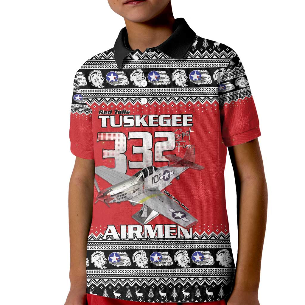 Tuskegee Red Tails Airmen Christmas Kid Polo Shirt P-51 Mustang 332nd Fighter Group - Wonder Print Shop