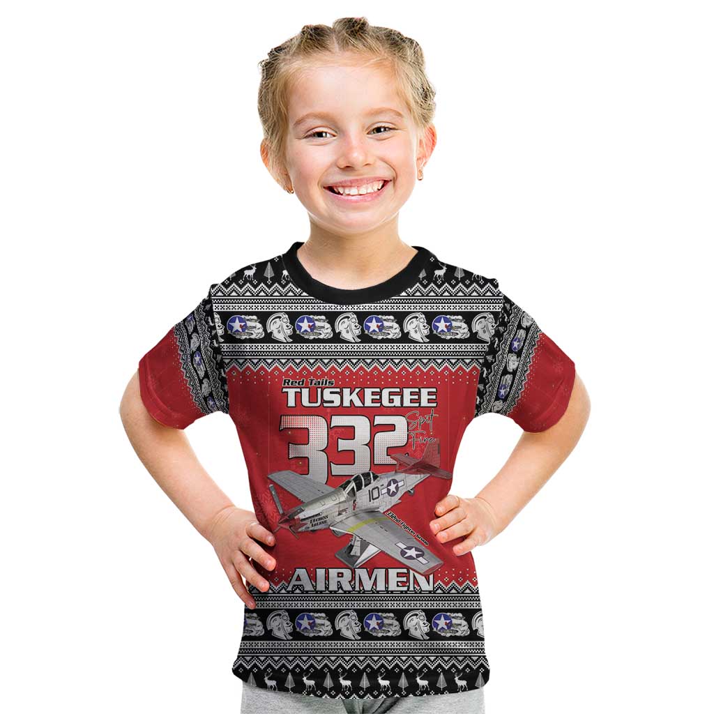 Tuskegee Red Tails Airmen Christmas Kid T Shirt P-51 Mustang 332nd Fighter Group - Wonder Print Shop