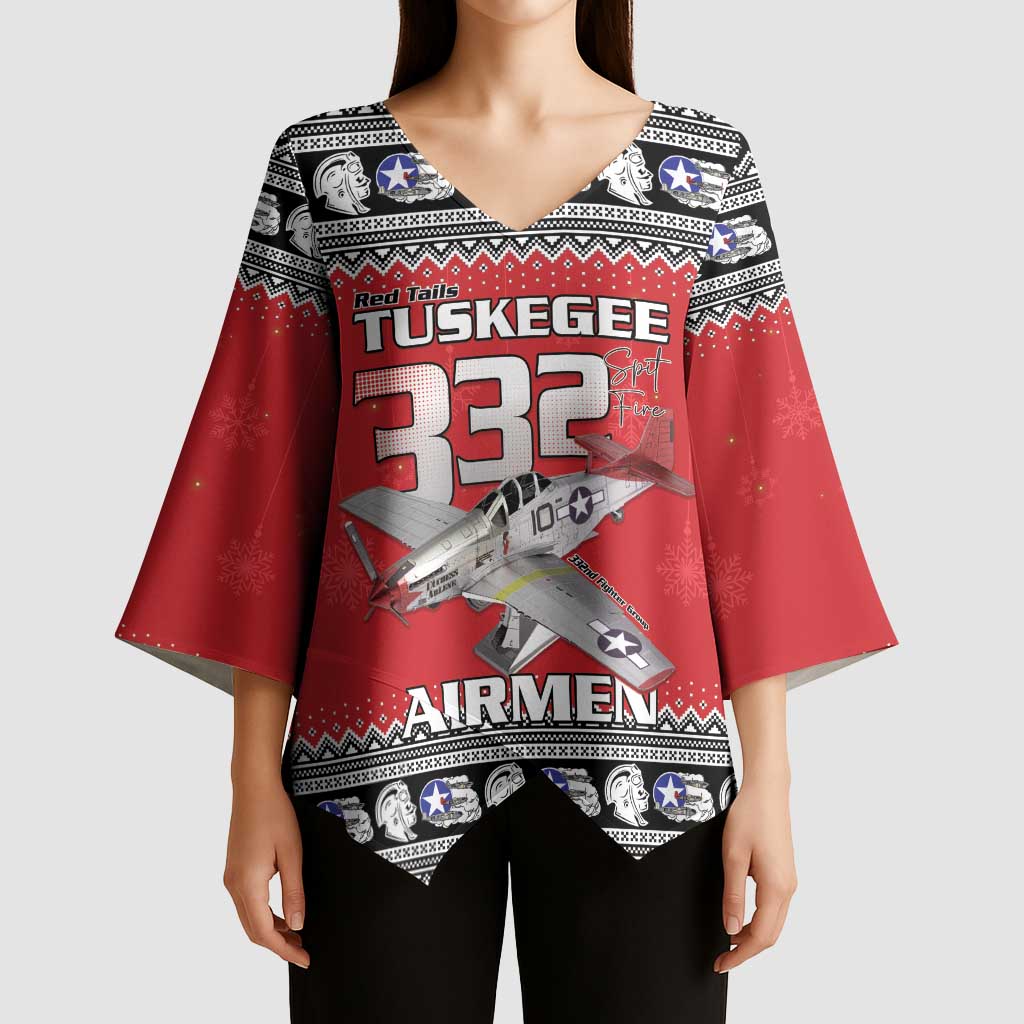 Tuskegee Red Tails Airmen Christmas Kimono Sleeve Blouse P-51 Mustang 332nd Fighter Group - Wonder Print Shop