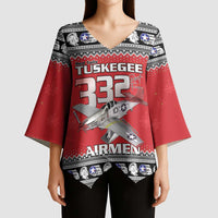 Tuskegee Red Tails Airmen Christmas Kimono Sleeve Blouse P-51 Mustang 332nd Fighter Group - Wonder Print Shop