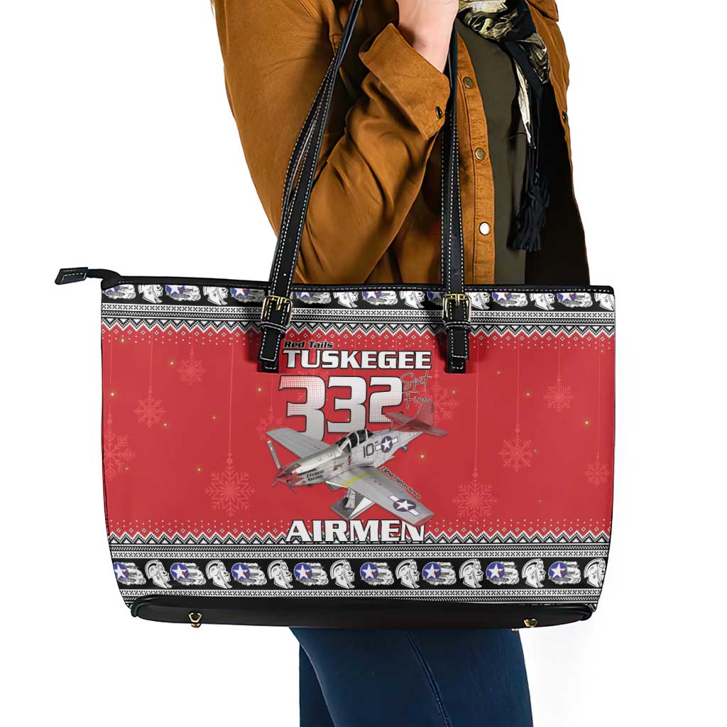 Tuskegee Red Tails Airmen Christmas Leather Tote Bag P-51 Mustang 332nd Fighter Group - Wonder Print Shop