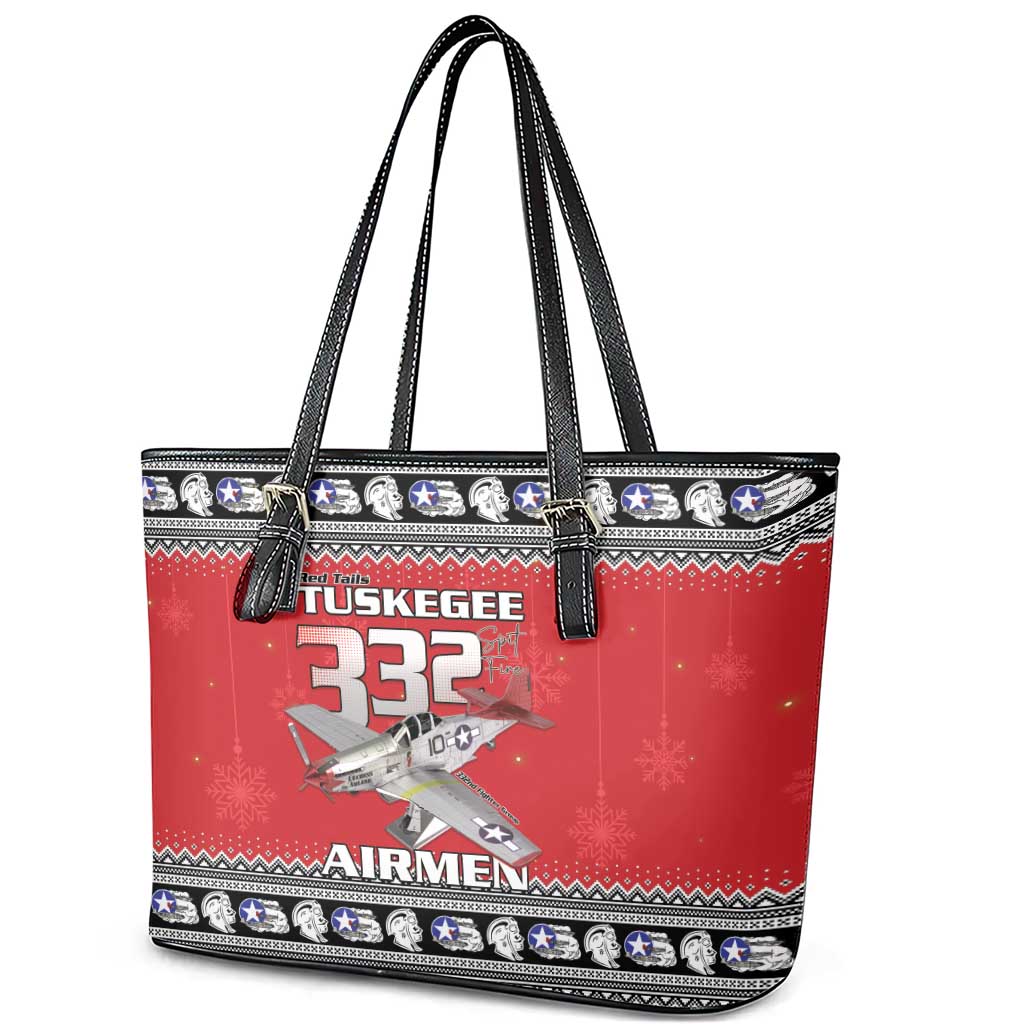 Tuskegee Red Tails Airmen Christmas Leather Tote Bag P-51 Mustang 332nd Fighter Group - Wonder Print Shop