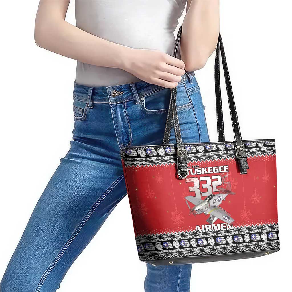 Tuskegee Red Tails Airmen Christmas Leather Tote Bag P-51 Mustang 332nd Fighter Group - Wonder Print Shop