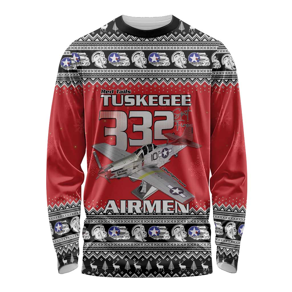 Tuskegee Red Tails Airmen Christmas Long Sleeve Shirt P-51 Mustang 332nd Fighter Group - Wonder Print Shop