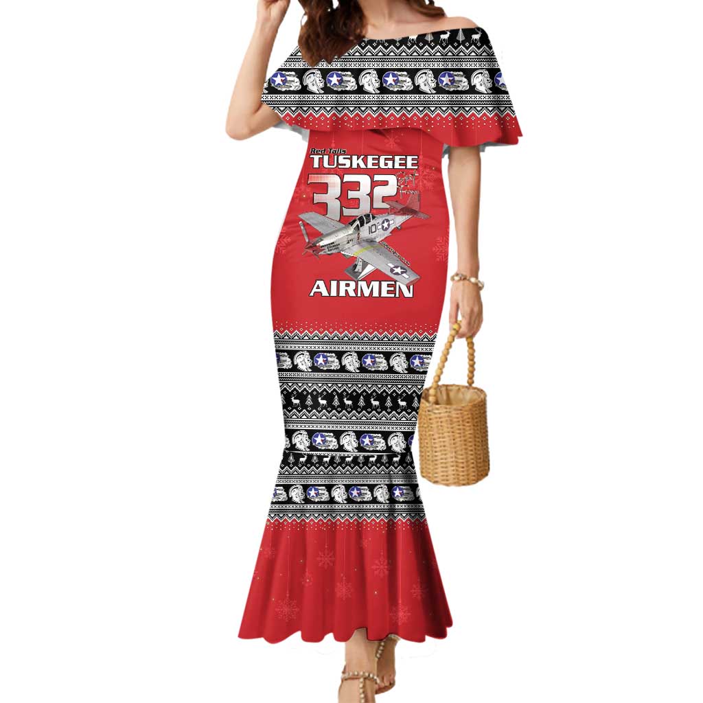 Tuskegee Red Tails Airmen Christmas Mermaid Dress P-51 Mustang 332nd Fighter Group - Wonder Print Shop