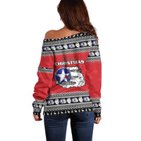 Tuskegee Red Tails Airmen Christmas Off Shoulder Sweater P-51 Mustang 332nd Fighter Group - Wonder Print Shop