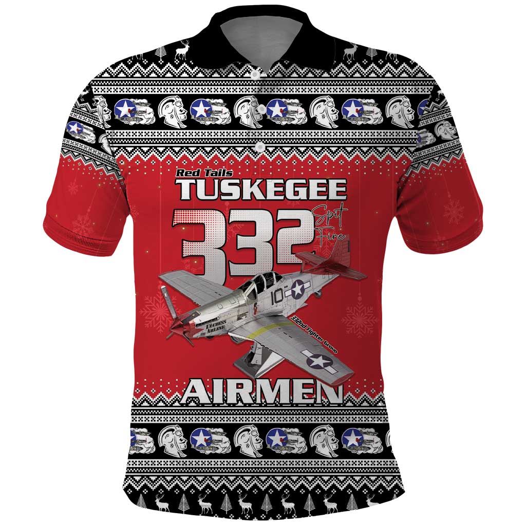 Tuskegee Red Tails Airmen Christmas Polo Shirt P-51 Mustang 332nd Fighter Group - Wonder Print Shop