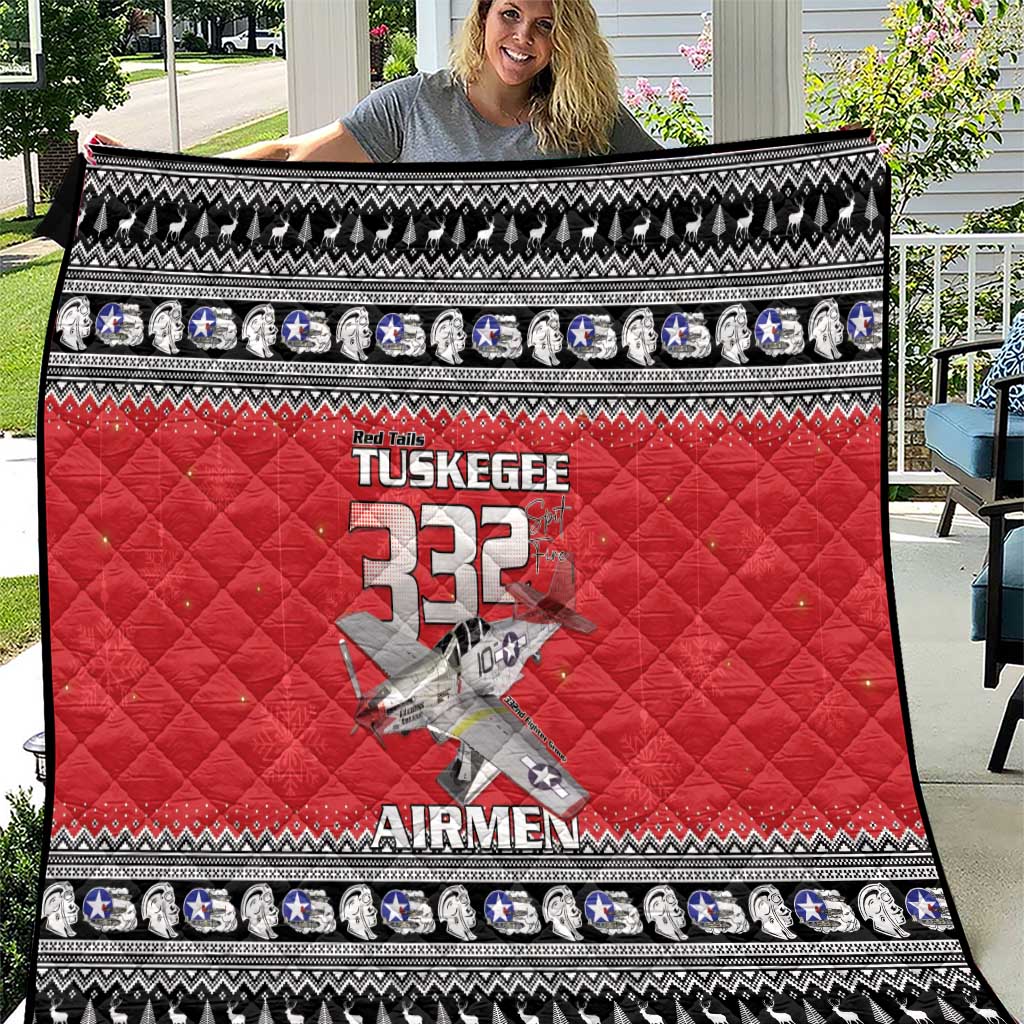 Tuskegee Red Tails Airmen Christmas Quilt P-51 Mustang 332nd Fighter Group - Wonder Print Shop