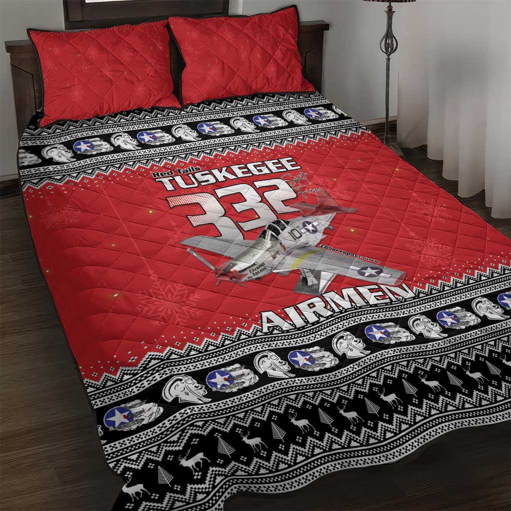 Tuskegee Red Tails Airmen Christmas Quilt Bed Set P-51 Mustang 332nd Fighter Group - Wonder Print Shop