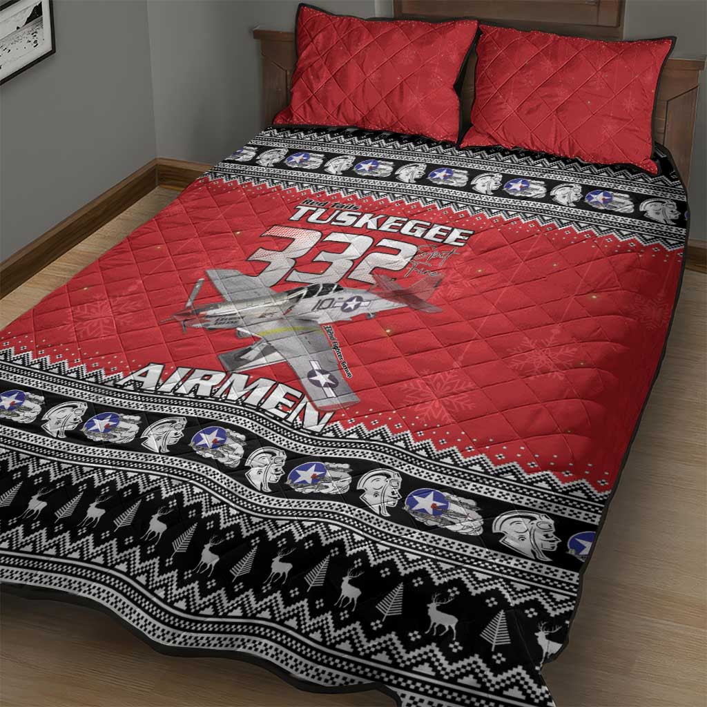 Tuskegee Red Tails Airmen Christmas Quilt Bed Set P-51 Mustang 332nd Fighter Group - Wonder Print Shop