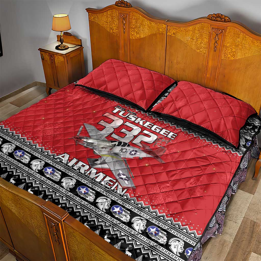Tuskegee Red Tails Airmen Christmas Quilt Bed Set P-51 Mustang 332nd Fighter Group - Wonder Print Shop