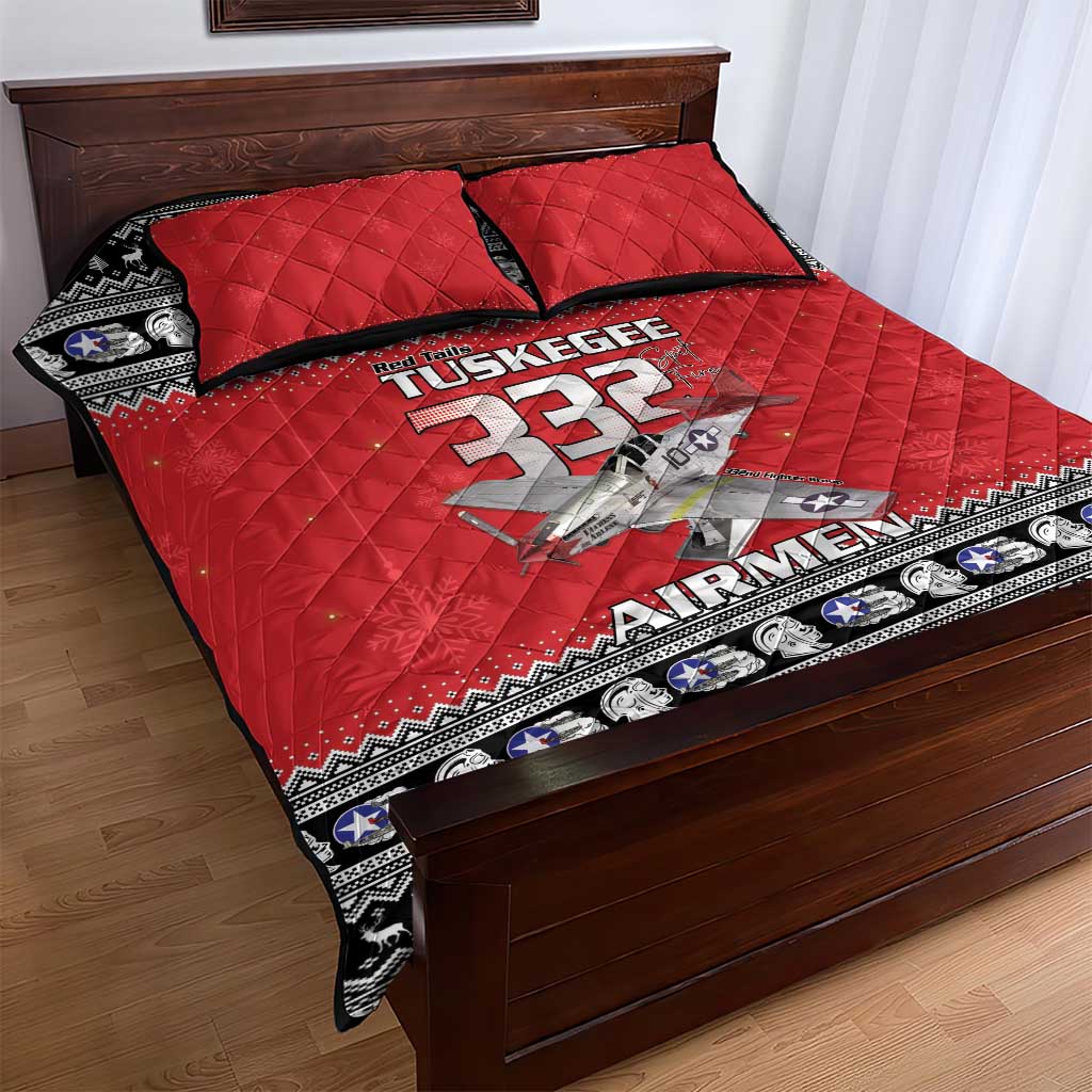 Tuskegee Red Tails Airmen Christmas Quilt Bed Set P-51 Mustang 332nd Fighter Group - Wonder Print Shop