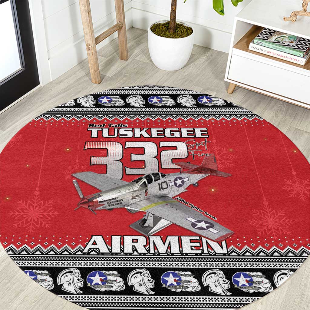 Tuskegee Red Tails Airmen Christmas Round Carpet P-51 Mustang 332nd Fighter Group - Wonder Print Shop