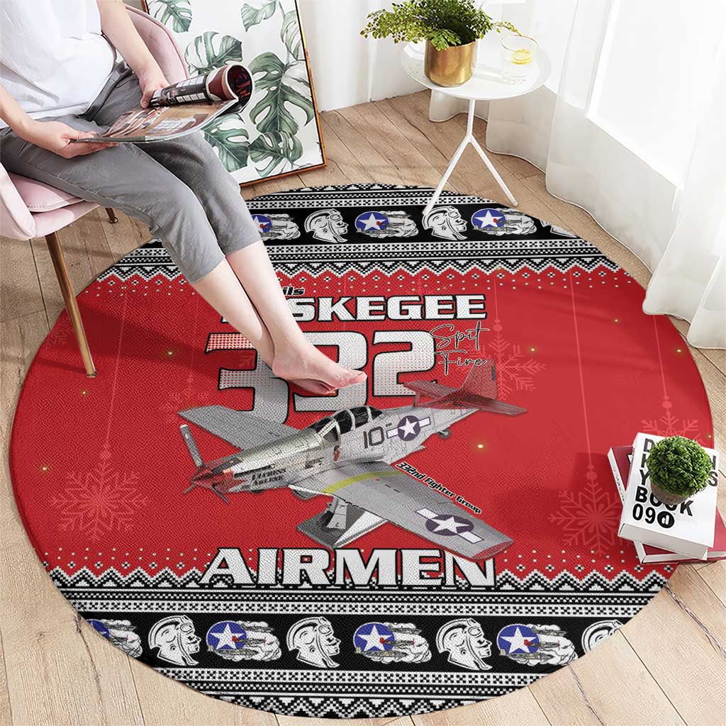 Tuskegee Red Tails Airmen Christmas Round Carpet P-51 Mustang 332nd Fighter Group - Wonder Print Shop