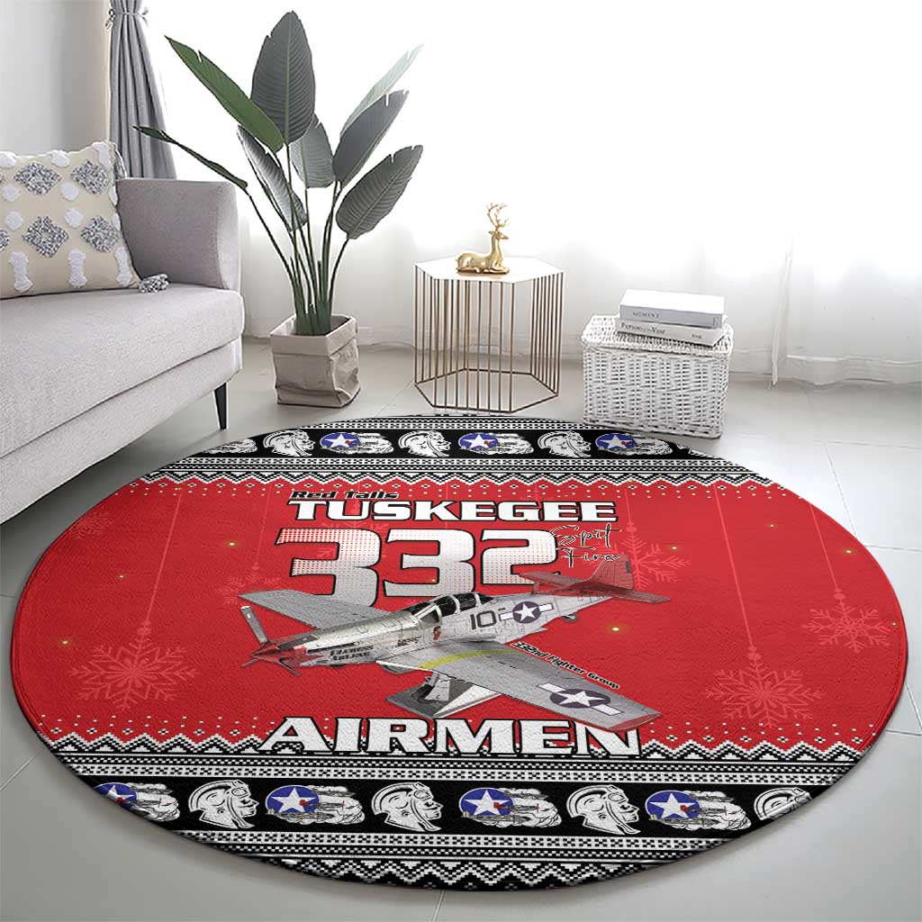 Tuskegee Red Tails Airmen Christmas Round Carpet P-51 Mustang 332nd Fighter Group - Wonder Print Shop