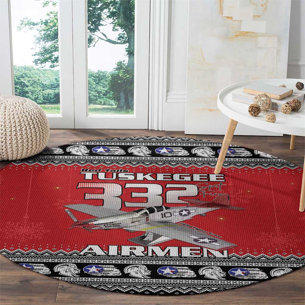 Tuskegee Red Tails Airmen Christmas Round Carpet P-51 Mustang 332nd Fighter Group - Wonder Print Shop