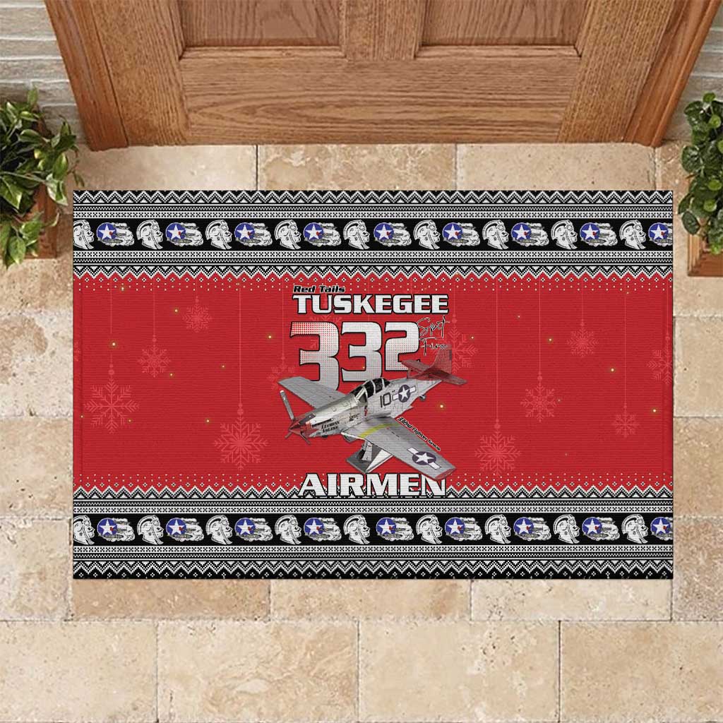 Tuskegee Red Tails Airmen Christmas Rubber Doormat P-51 Mustang 332nd Fighter Group - Wonder Print Shop