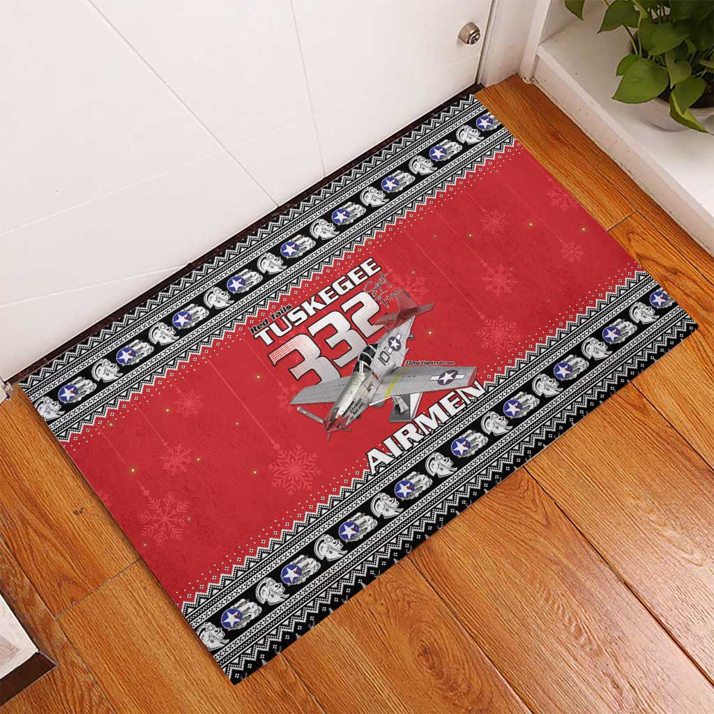 Tuskegee Red Tails Airmen Christmas Rubber Doormat P-51 Mustang 332nd Fighter Group - Wonder Print Shop