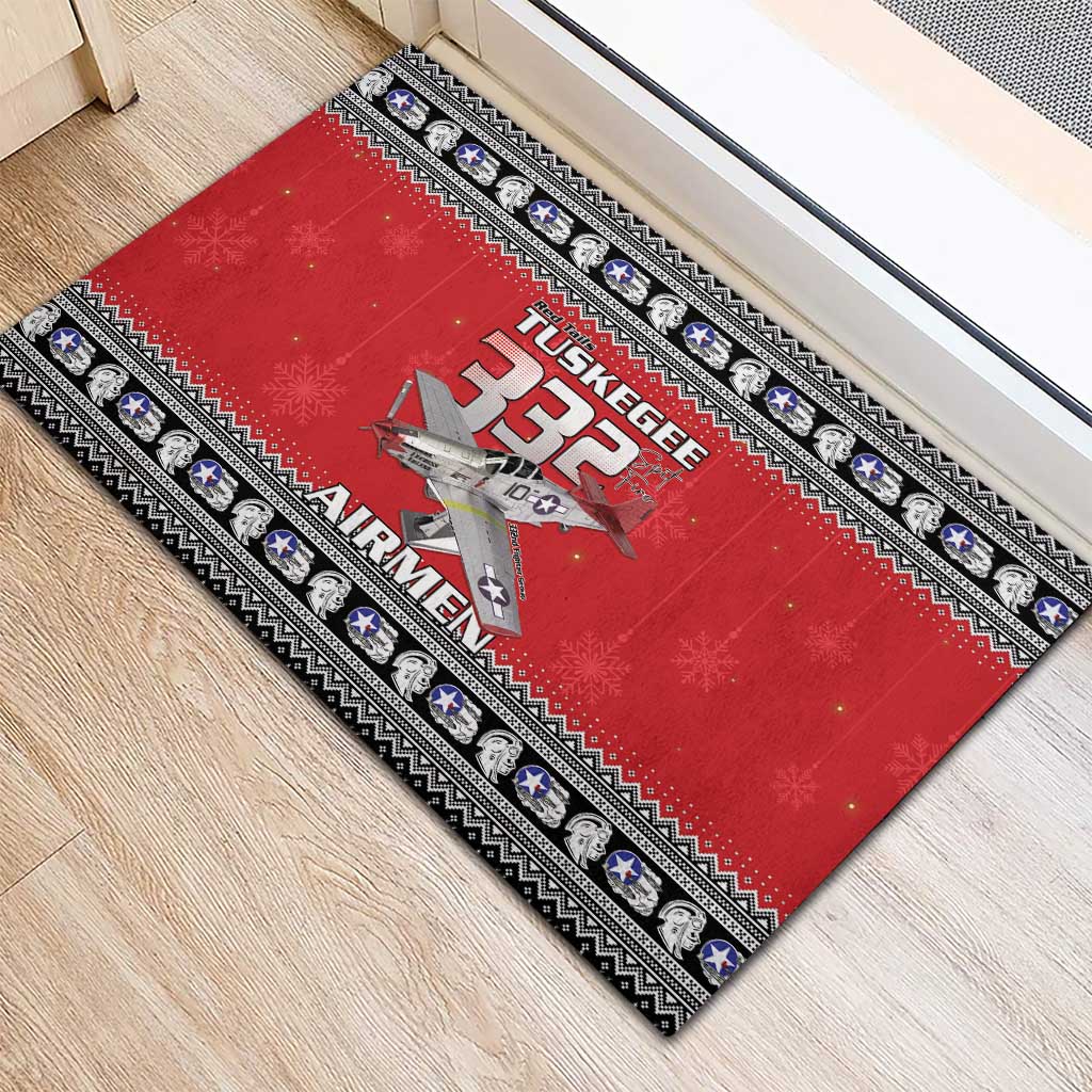 Tuskegee Red Tails Airmen Christmas Rubber Doormat P-51 Mustang 332nd Fighter Group - Wonder Print Shop