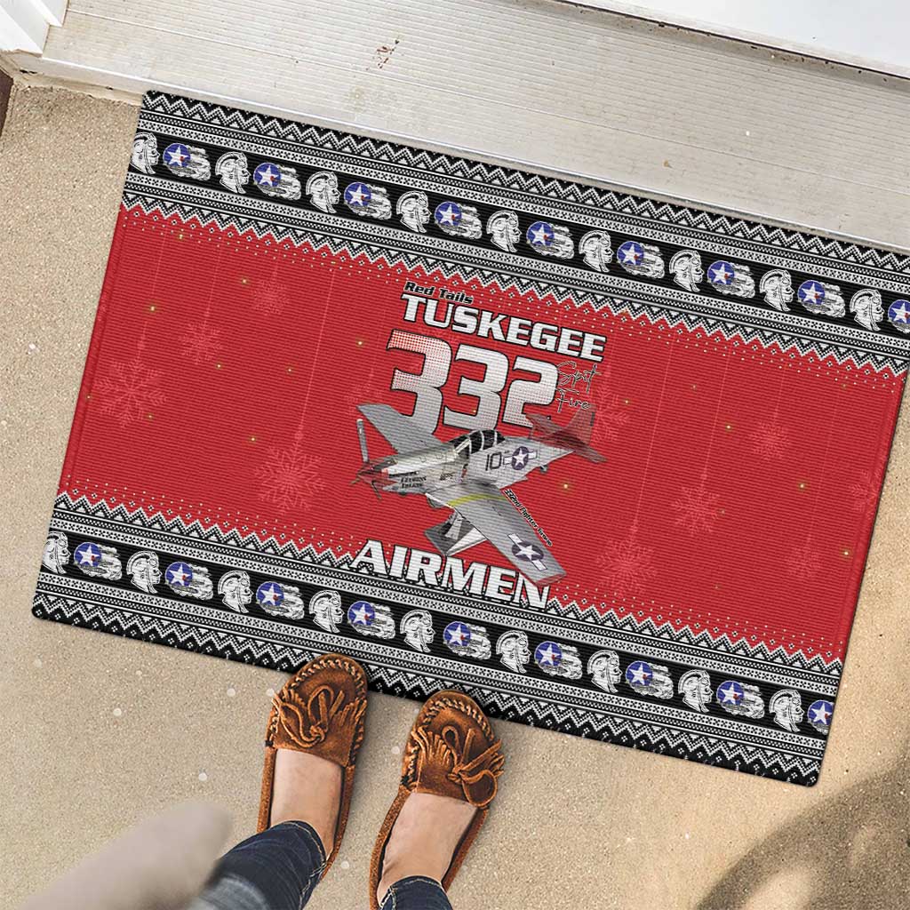 Tuskegee Red Tails Airmen Christmas Rubber Doormat P-51 Mustang 332nd Fighter Group - Wonder Print Shop