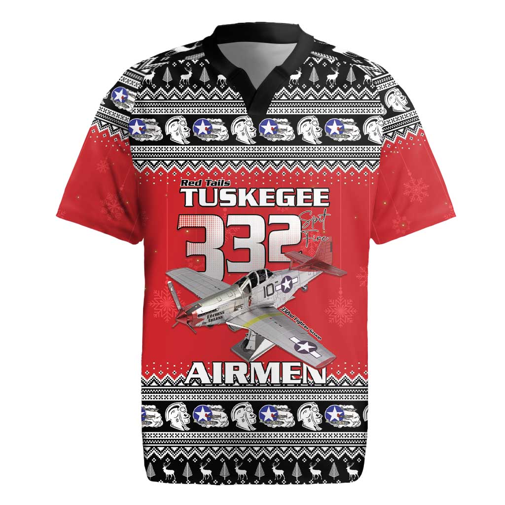 Tuskegee Red Tails Airmen Christmas Rugby Jersey P-51 Mustang 332nd Fighter Group - Wonder Print Shop