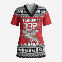 Tuskegee Red Tails Airmen Christmas Scrub Top P-51 Mustang 332nd Fighter Group - Wonder Print Shop