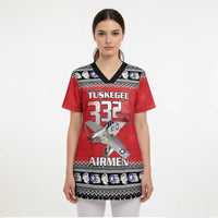 Tuskegee Red Tails Airmen Christmas Scrub Top P-51 Mustang 332nd Fighter Group - Wonder Print Shop