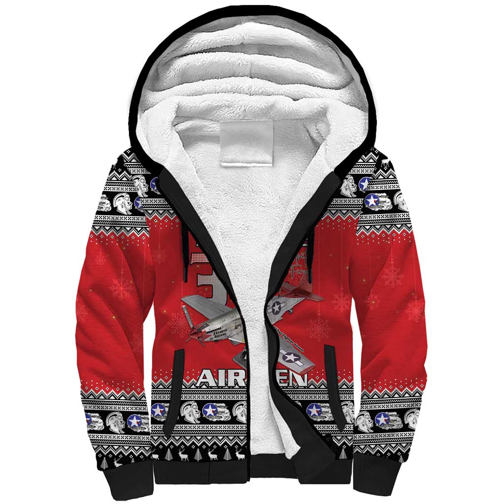 Tuskegee Red Tails Airmen Christmas Sherpa Hoodie P-51 Mustang 332nd Fighter Group - Wonder Print Shop