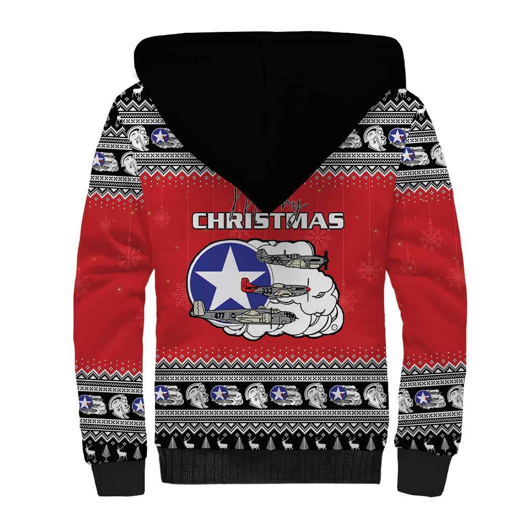 Tuskegee Red Tails Airmen Christmas Sherpa Hoodie P-51 Mustang 332nd Fighter Group - Wonder Print Shop