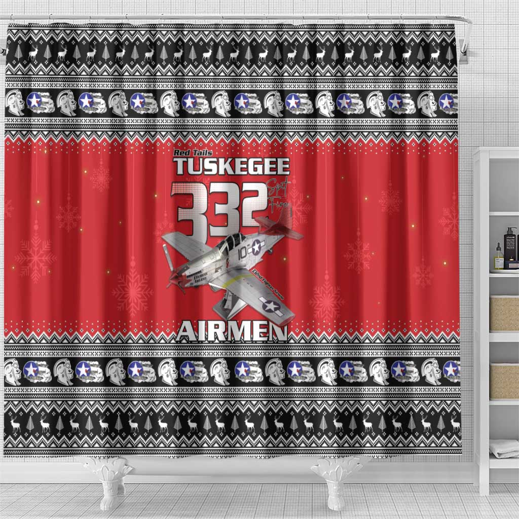 Tuskegee Red Tails Airmen Christmas Shower Curtain P-51 Mustang 332nd Fighter Group - Wonder Print Shop