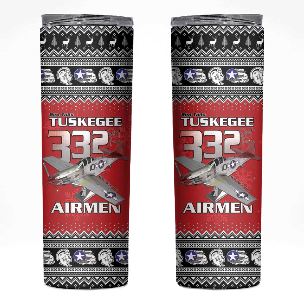Tuskegee Red Tails Airmen Christmas Skinny Tumbler P-51 Mustang 332nd Fighter Group - Wonder Print Shop