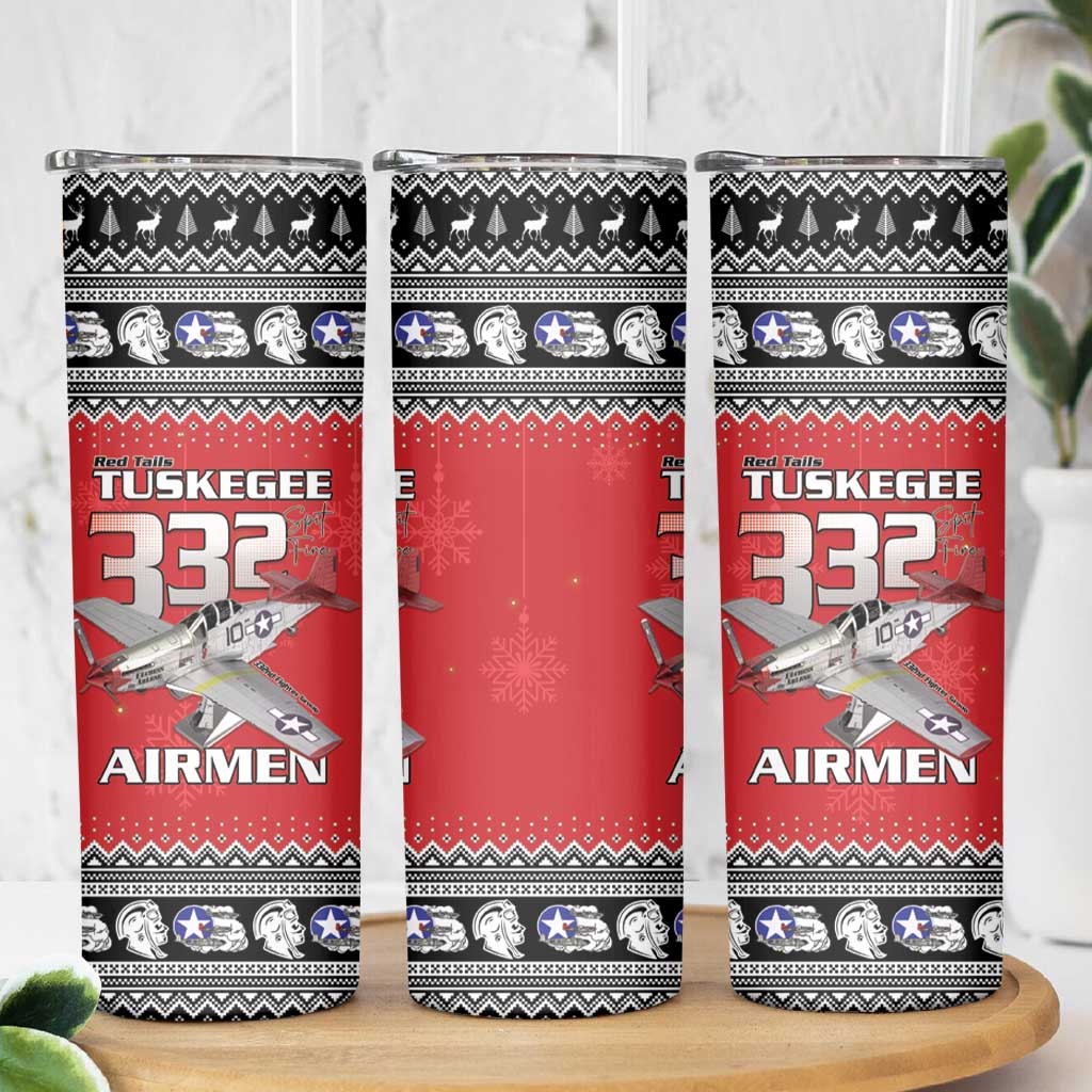 Tuskegee Red Tails Airmen Christmas Skinny Tumbler P-51 Mustang 332nd Fighter Group - Wonder Print Shop