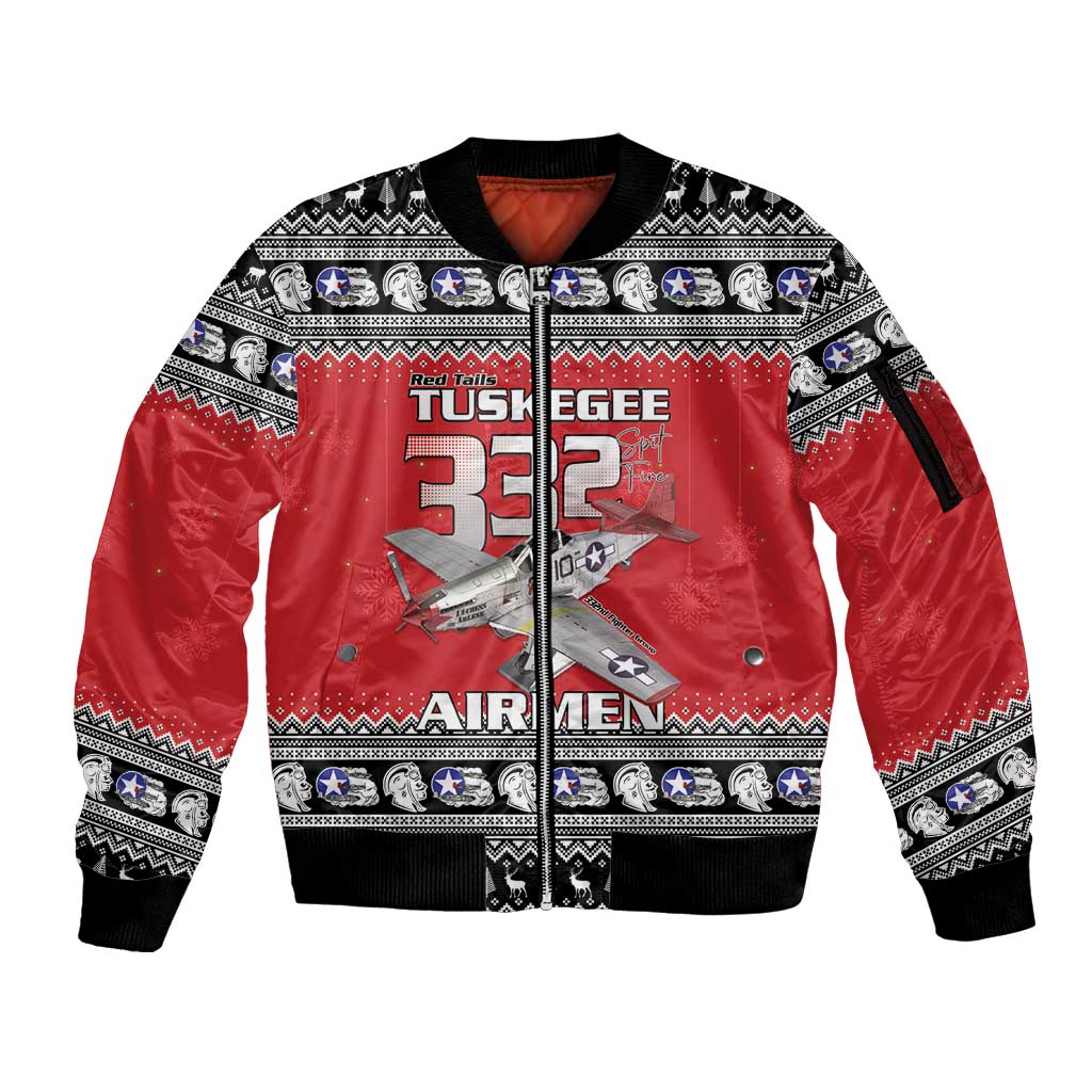 Tuskegee Red Tails Airmen Christmas Sleeve Zip Bomber Jacket P-51 Mustang 332nd Fighter Group - Wonder Print Shop
