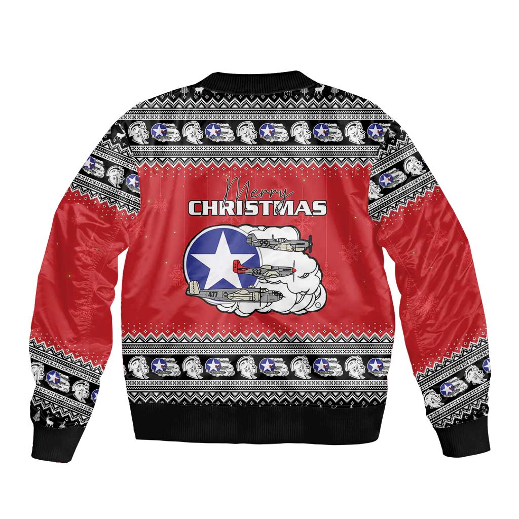 Tuskegee Red Tails Airmen Christmas Sleeve Zip Bomber Jacket P-51 Mustang 332nd Fighter Group - Wonder Print Shop