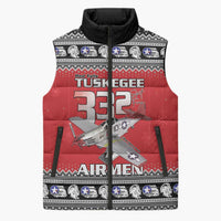 Tuskegee Red Tails Airmen Christmas Sleeveless Puffer Jacket P-51 Mustang 332nd Fighter Group - Wonder Print Shop