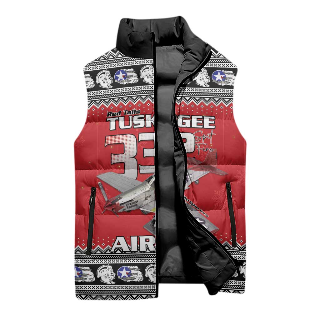 Tuskegee Red Tails Airmen Christmas Sleeveless Puffer Jacket P-51 Mustang 332nd Fighter Group - Wonder Print Shop