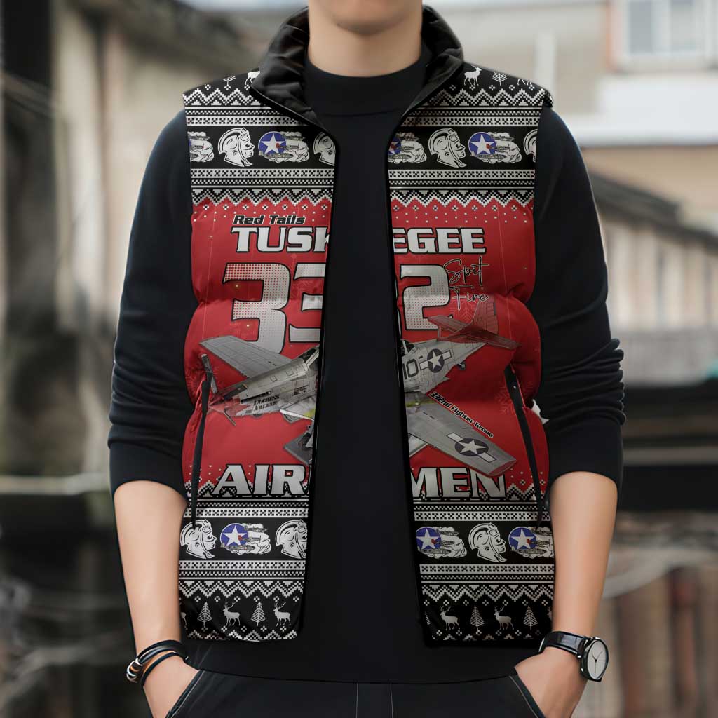Tuskegee Red Tails Airmen Christmas Sleeveless Puffer Jacket P-51 Mustang 332nd Fighter Group - Wonder Print Shop