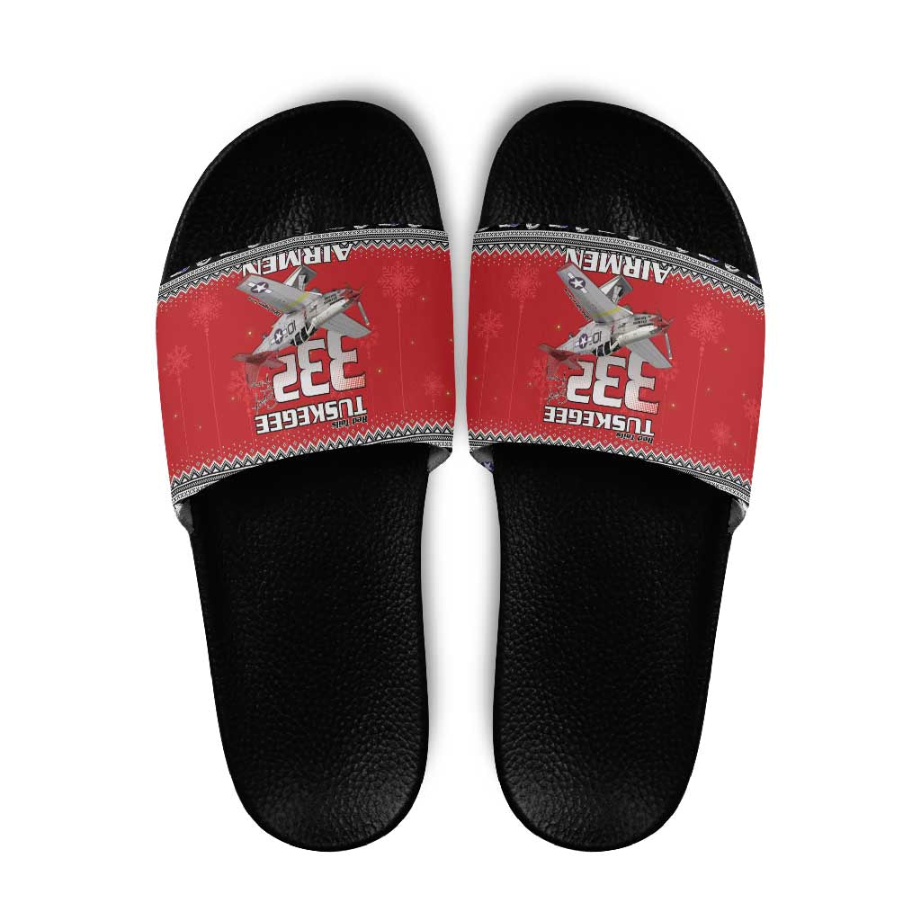 Tuskegee Red Tails Airmen Christmas Slide Sandals P-51 Mustang 332nd Fighter Group - Wonder Print Shop