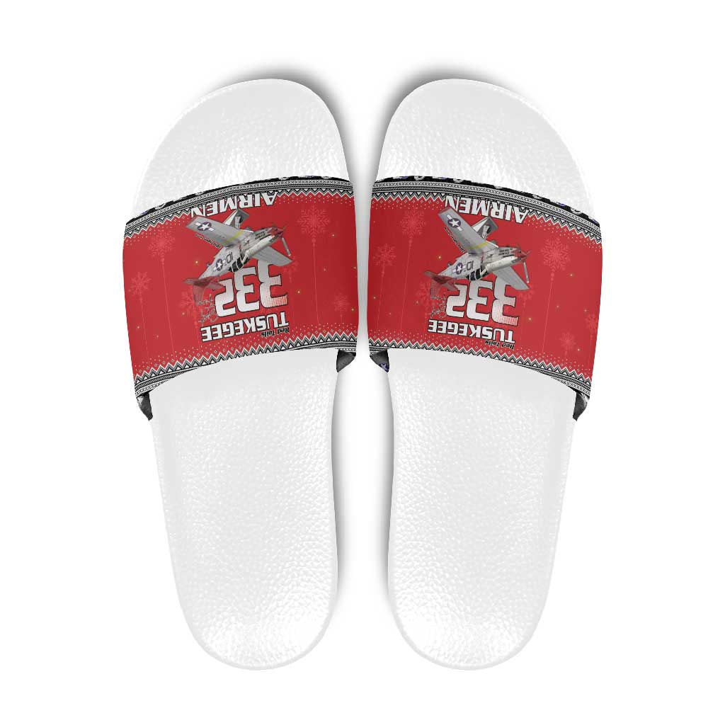 Tuskegee Red Tails Airmen Christmas Slide Sandals P-51 Mustang 332nd Fighter Group - Wonder Print Shop