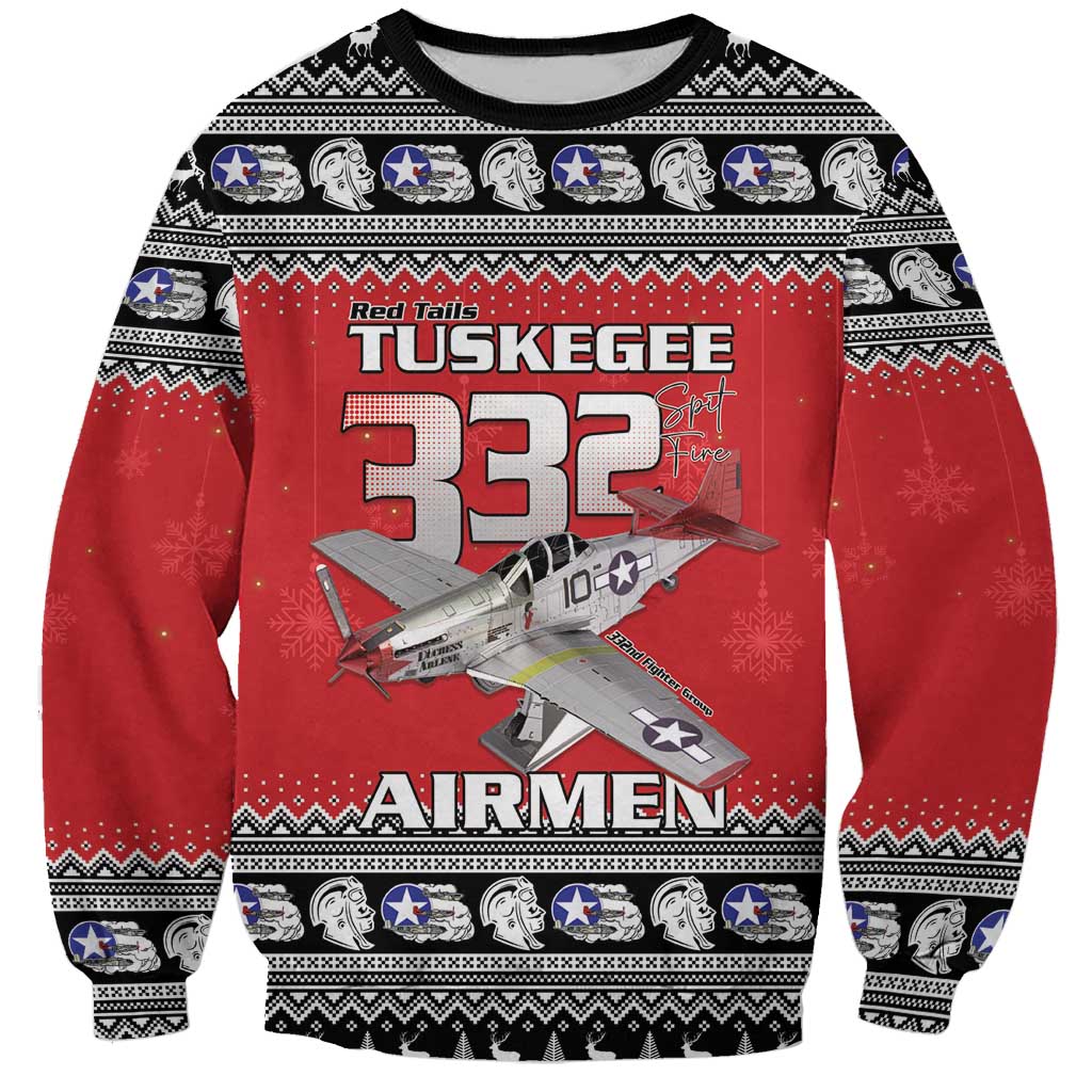 Tuskegee Red Tails Airmen Christmas Sweatshirt P-51 Mustang 332nd Fighter Group - Wonder Print Shop