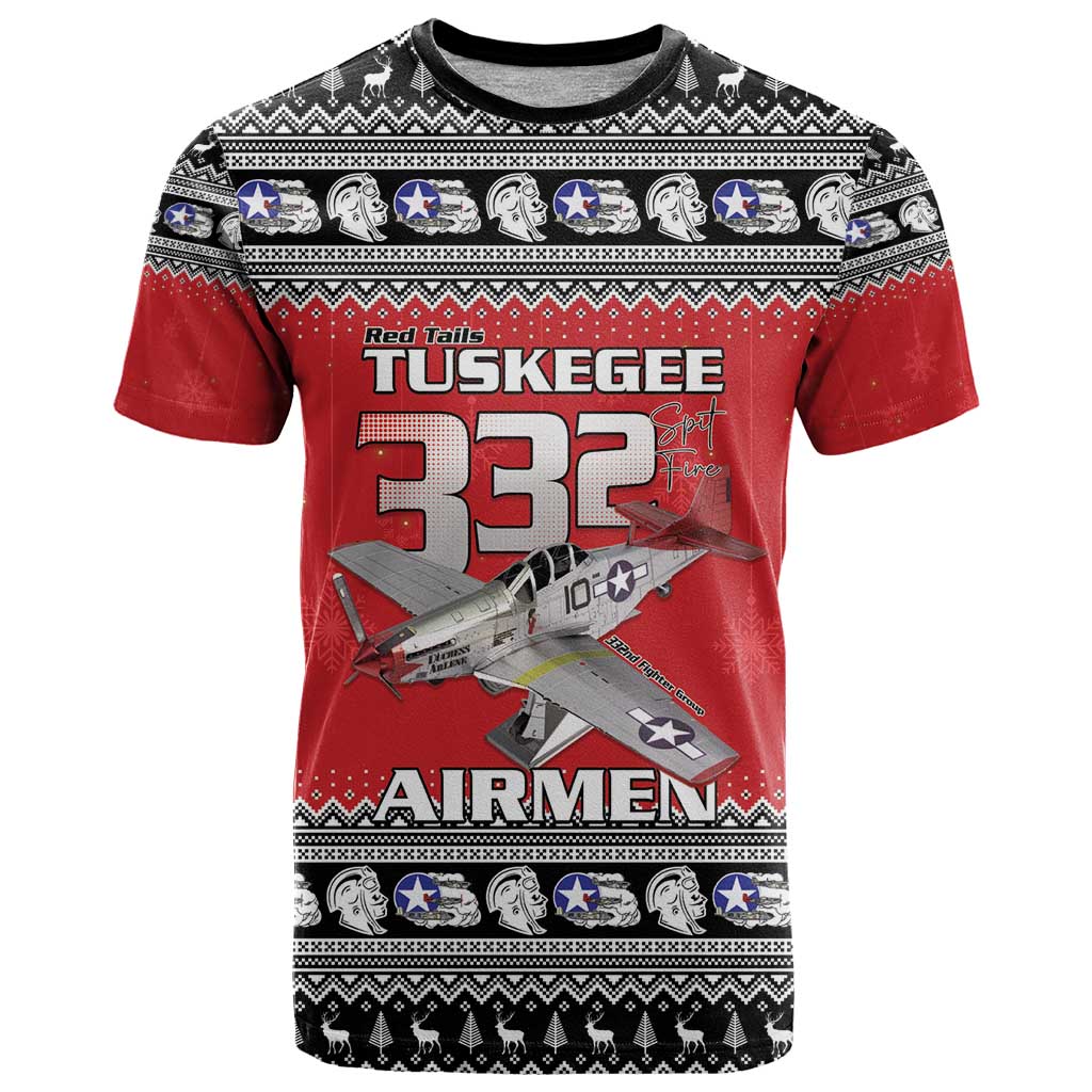 Tuskegee Red Tails Airmen Christmas T Shirt P-51 Mustang 332nd Fighter Group - Wonder Print Shop
