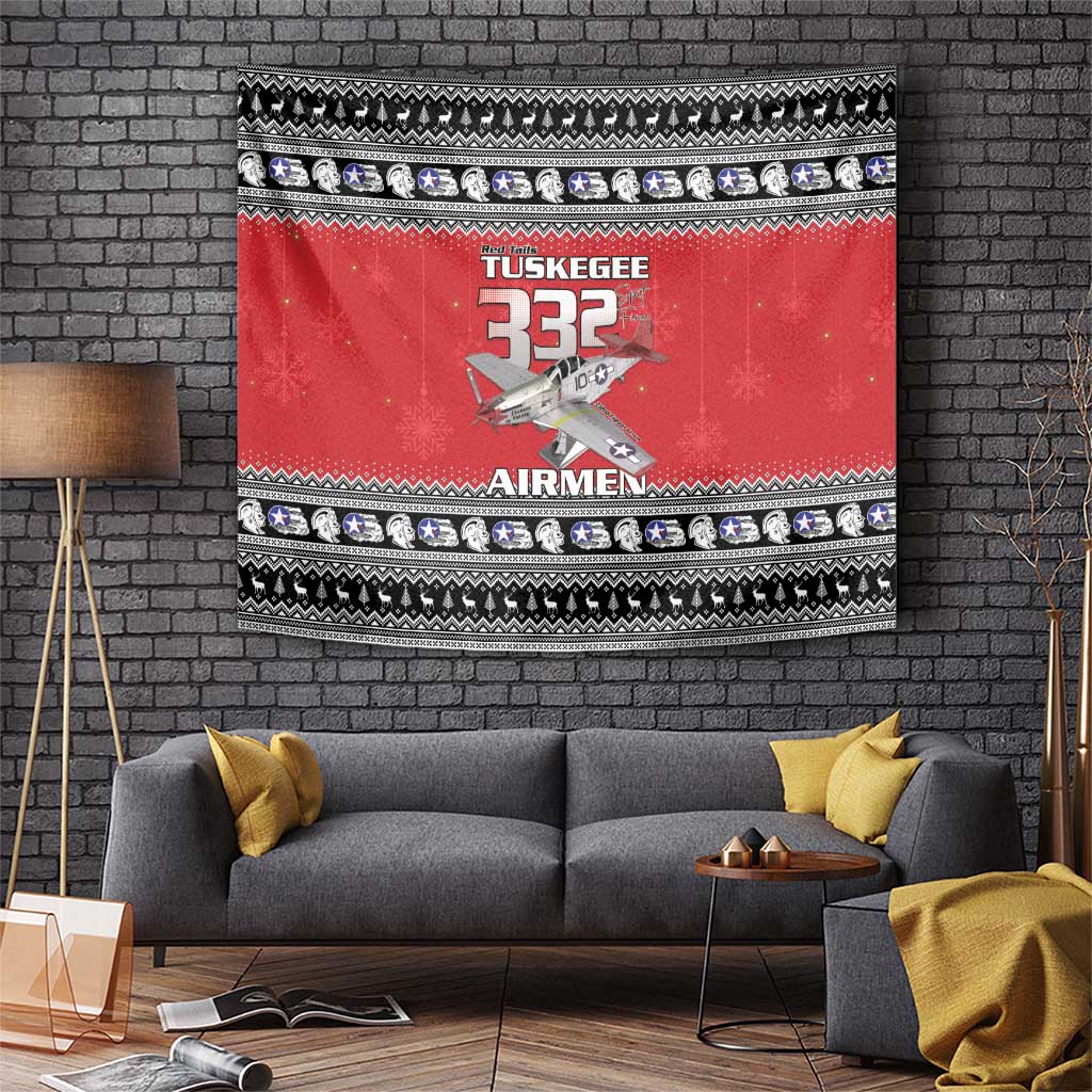 Tuskegee Red Tails Airmen Christmas Tapestry P-51 Mustang 332nd Fighter Group - Wonder Print Shop