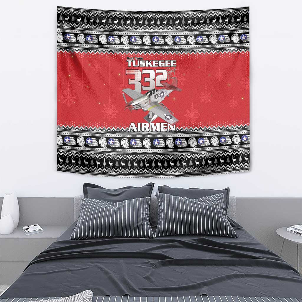 Tuskegee Red Tails Airmen Christmas Tapestry P-51 Mustang 332nd Fighter Group - Wonder Print Shop