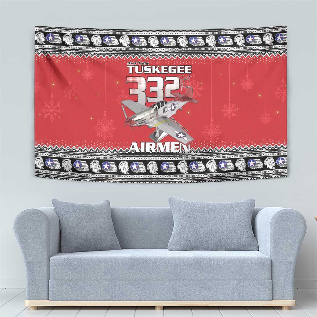 Tuskegee Red Tails Airmen Christmas Tapestry P-51 Mustang 332nd Fighter Group - Wonder Print Shop