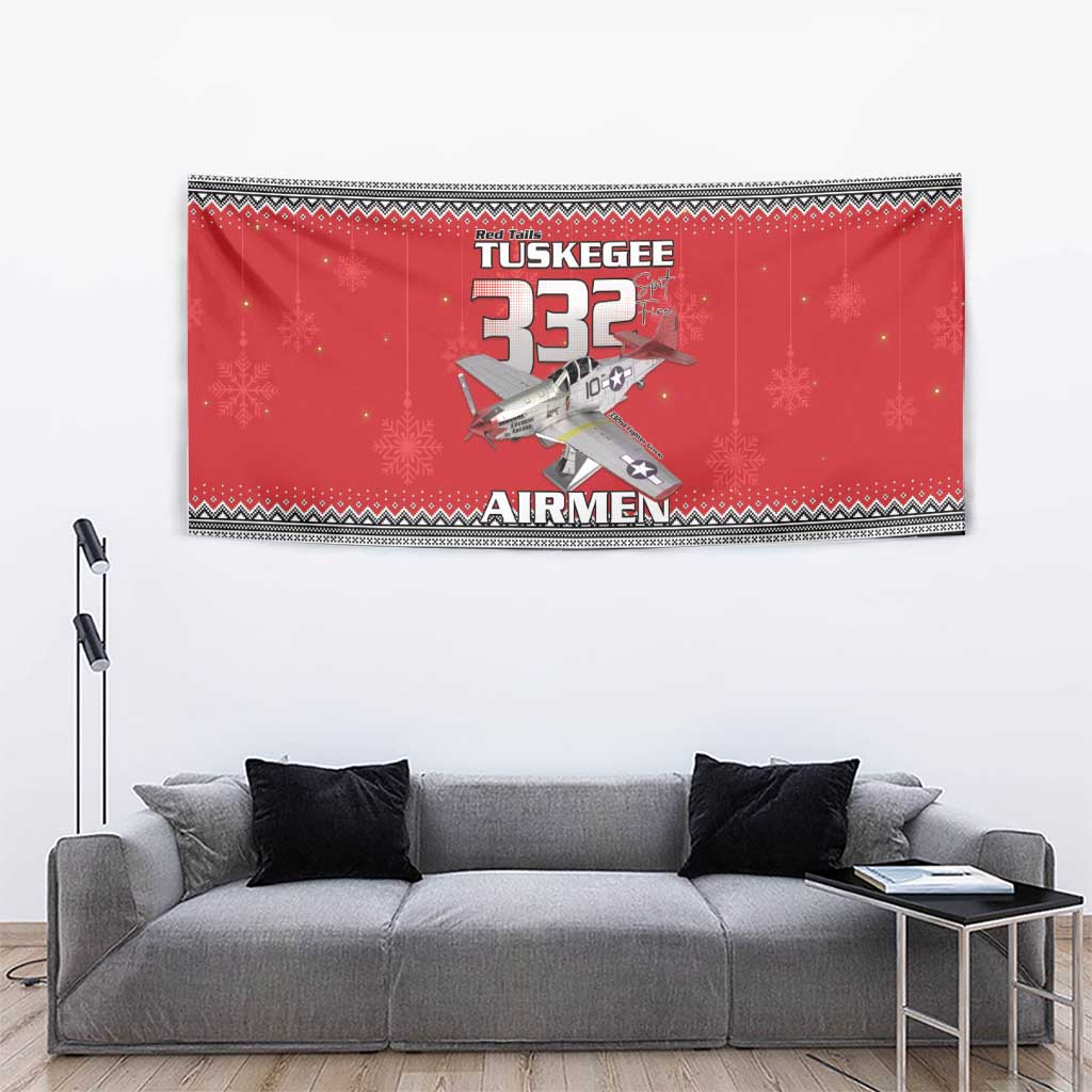 Tuskegee Red Tails Airmen Christmas Tapestry P-51 Mustang 332nd Fighter Group - Wonder Print Shop