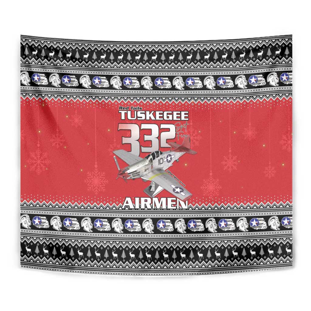 Tuskegee Red Tails Airmen Christmas Tapestry P-51 Mustang 332nd Fighter Group - Wonder Print Shop