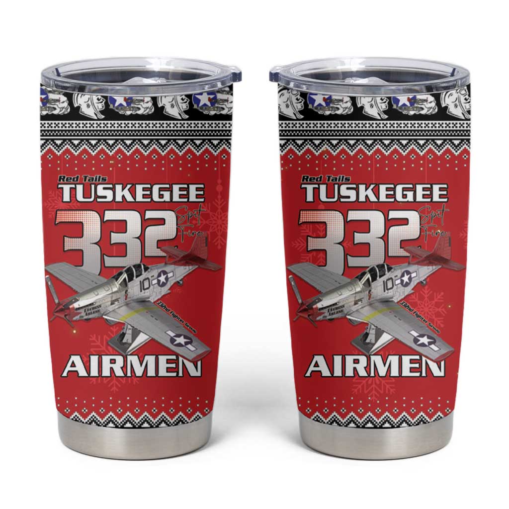 Tuskegee Red Tails Airmen Christmas Tumbler Cup P-51 Mustang 332nd Fighter Group - Wonder Print Shop