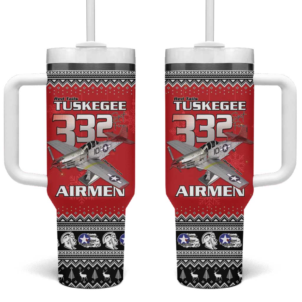 Tuskegee Red Tails Airmen Christmas Tumbler With Handle P-51 Mustang 332nd Fighter Group - Wonder Print Shop